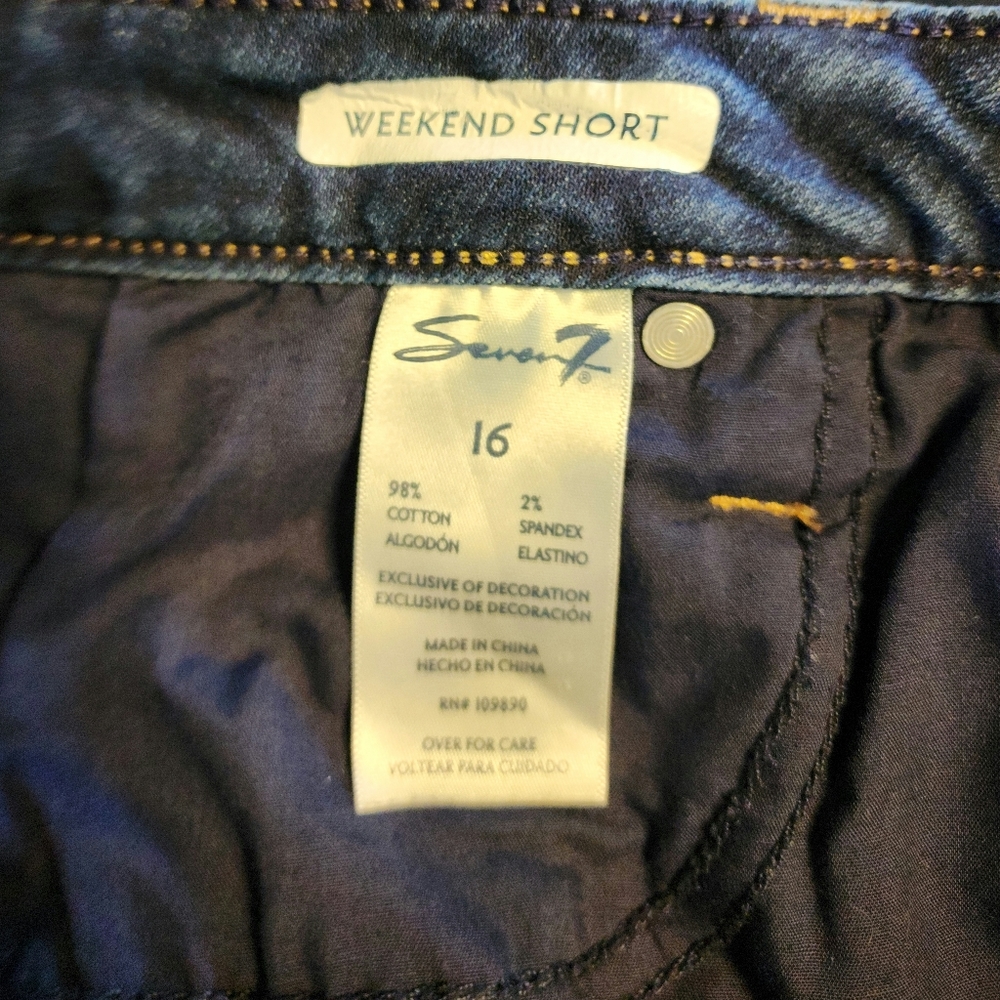 Seven 7 Blue Jean Shorts Sz 16 Dark Denim Cuffed 4" Inseam Womens Weekend - Picture 6 of 7